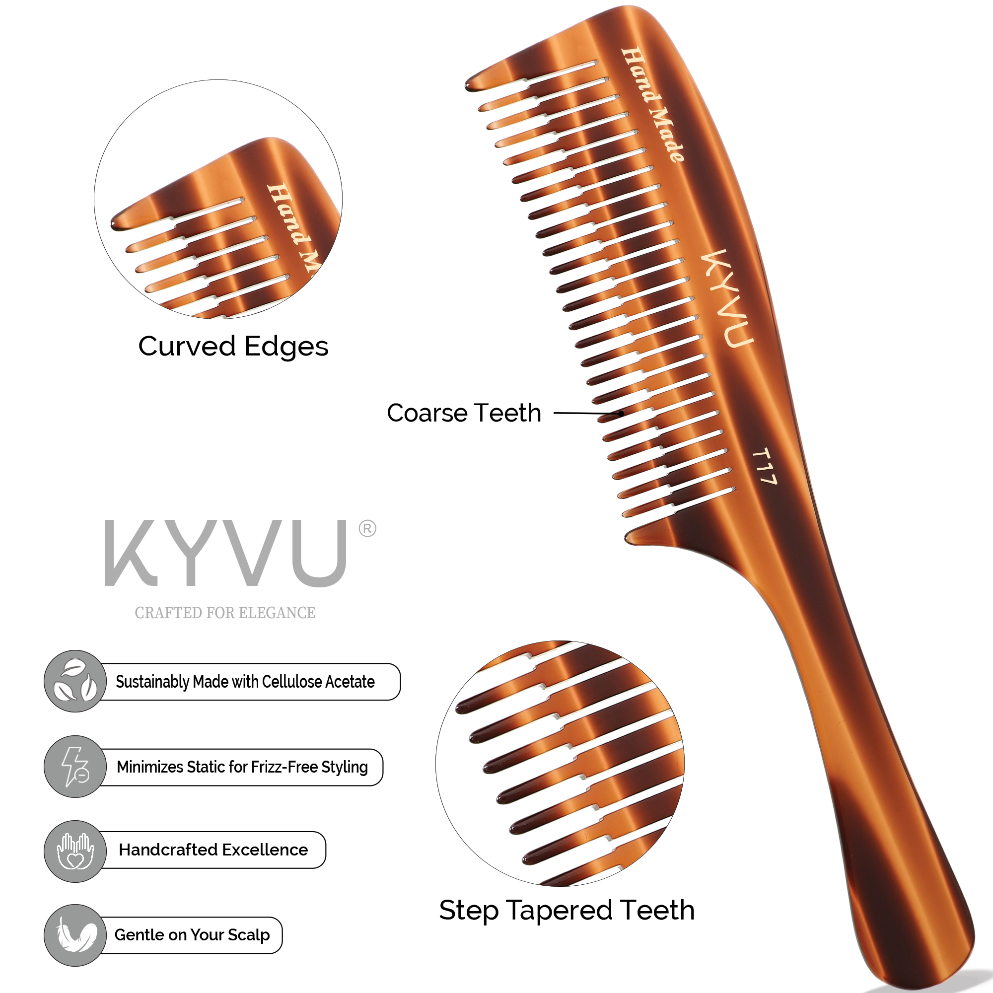 Handmade 19.0 cm Step-Tapered Styling Comb (T17)