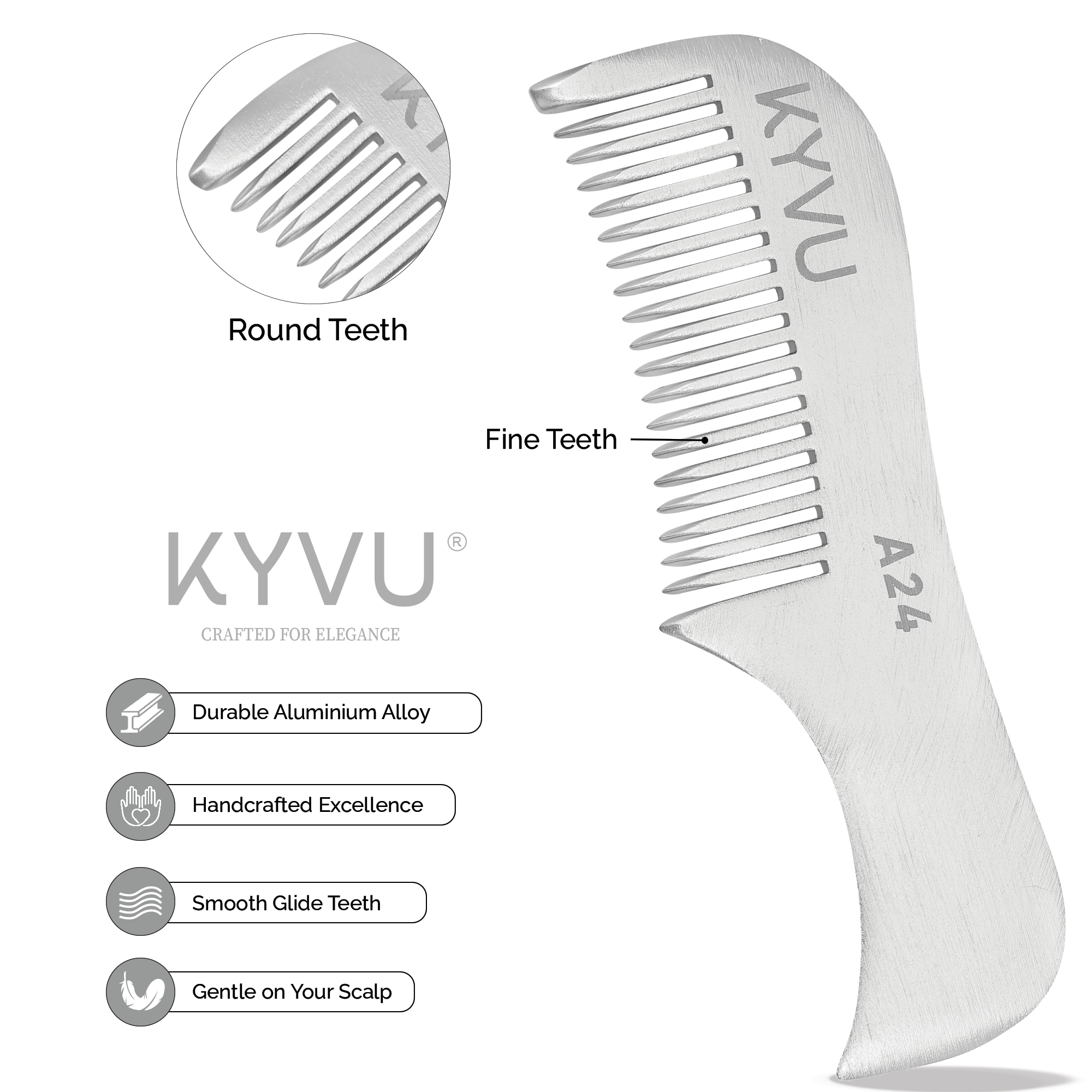 Handmade 7.5 cm Aluminium (6163 Grade) Moustache & Beard Comb for Men (A24)