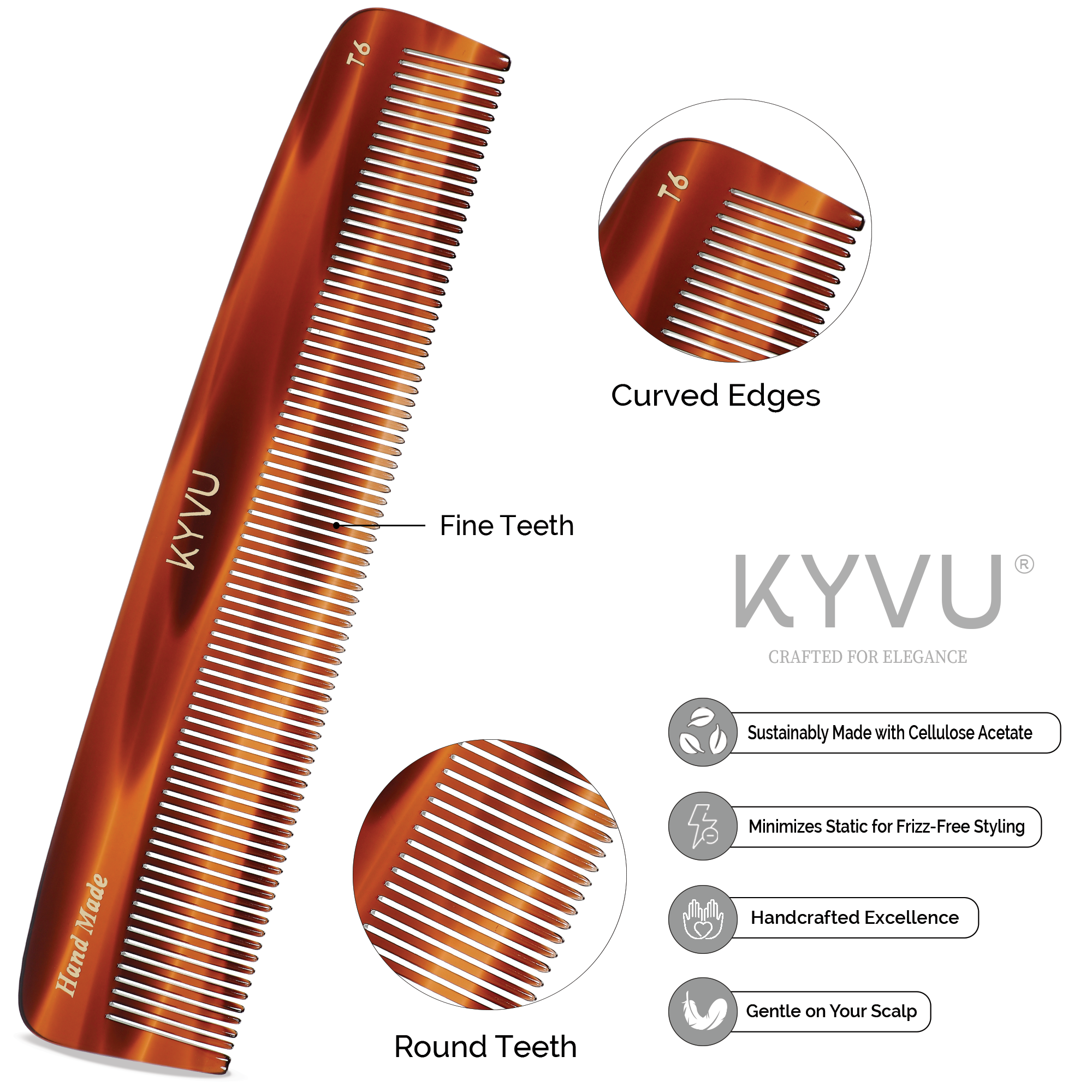 Handmade 20.3 cm Classic Styling Comb (T6)