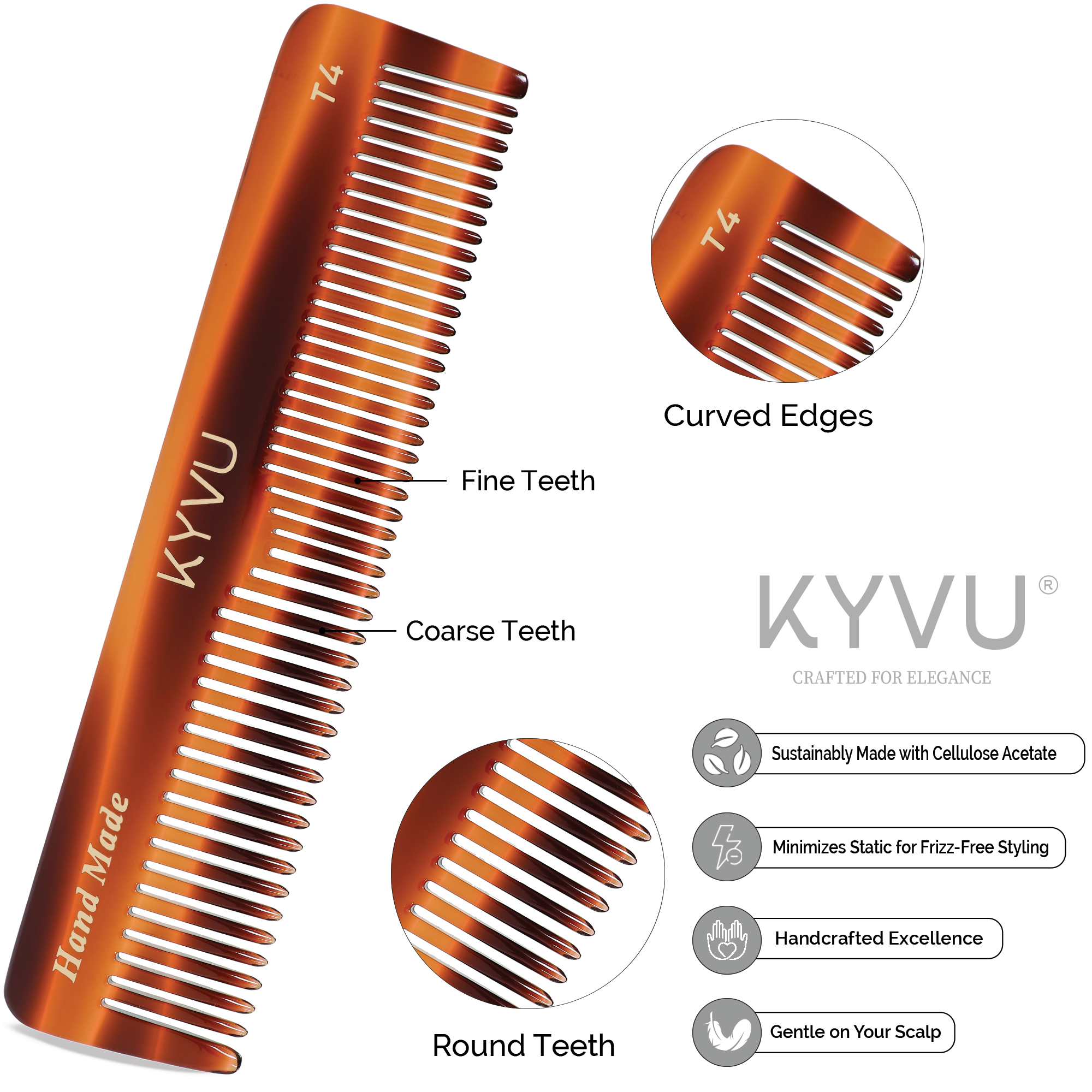 Handmade 12.9 cm Compact Travel Comb (T4)