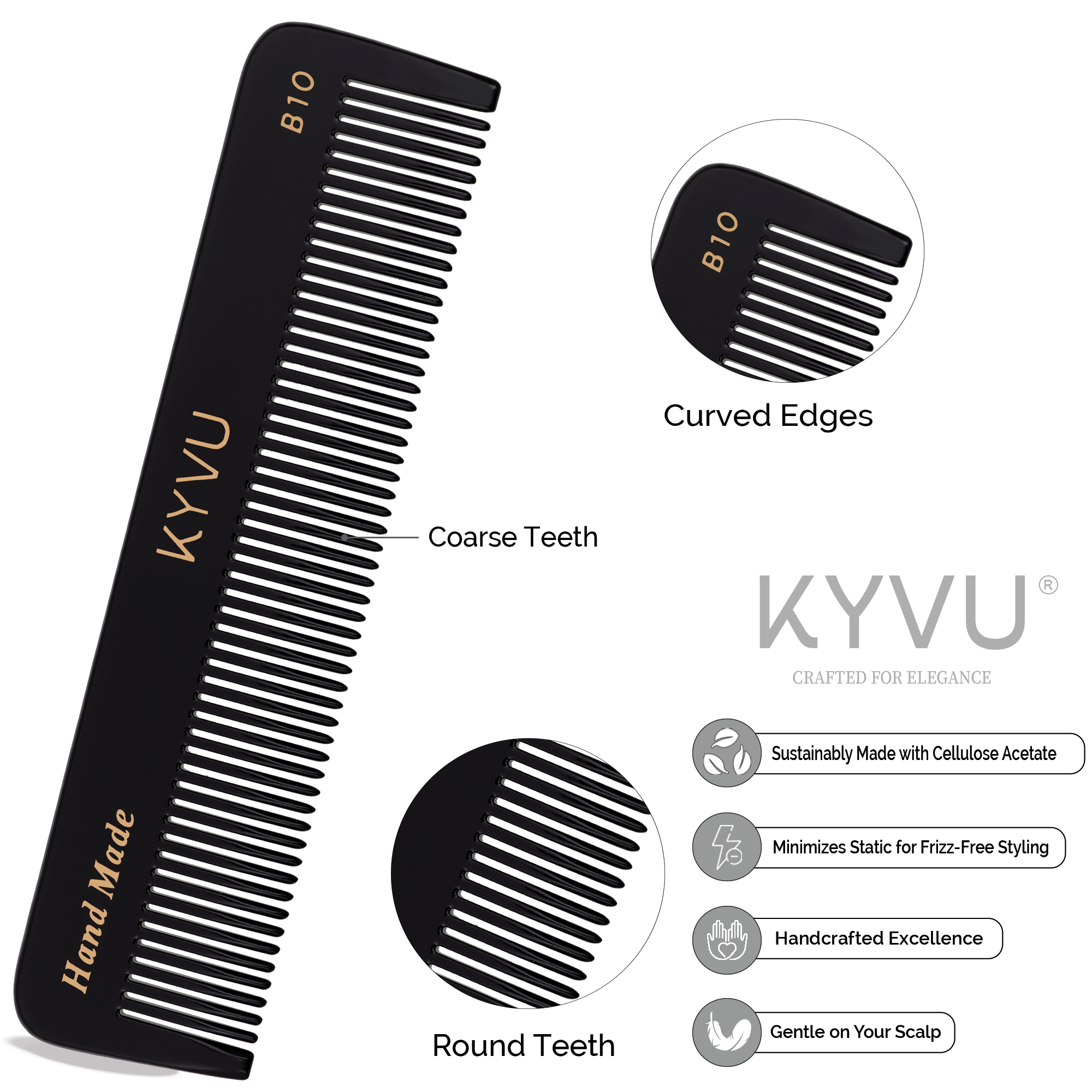 Handmade 12.9 cm Coarse Hair Styling Comb (B10)