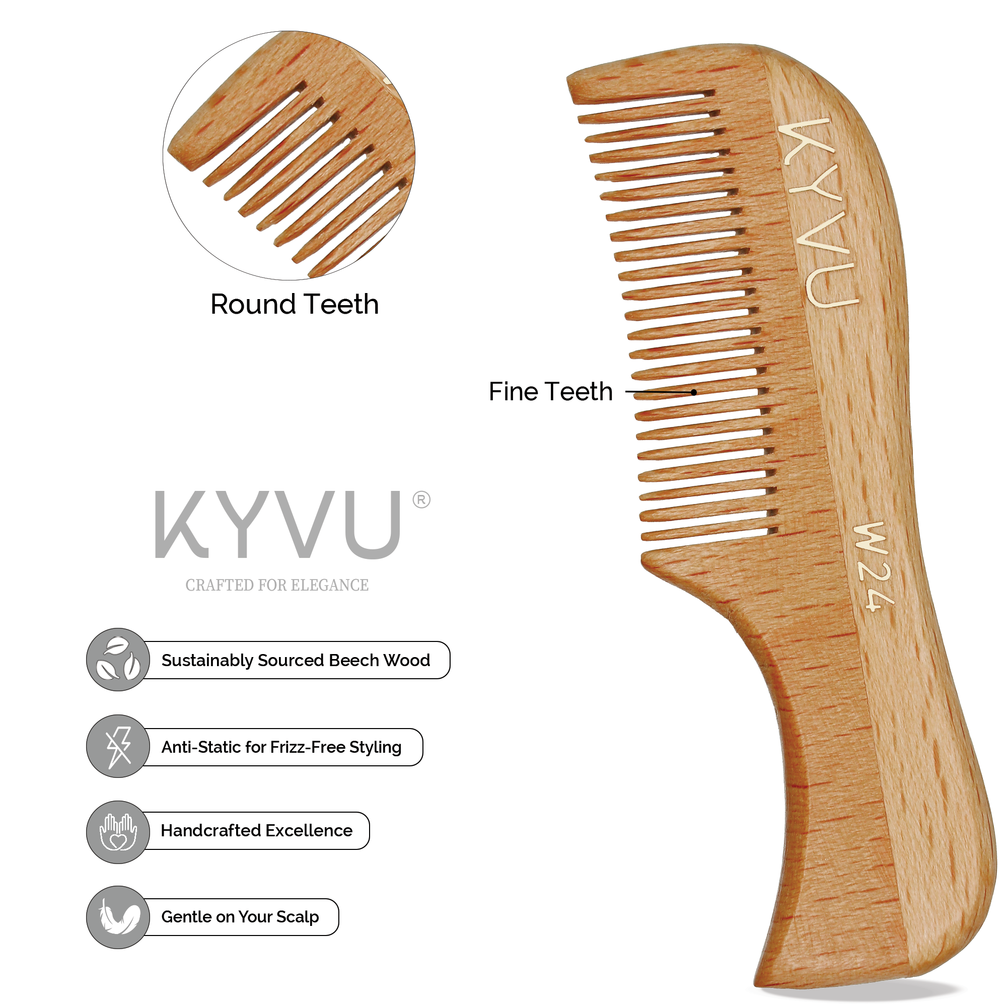 Handmade 7.5 cm Beechwood Moustache & Beard Comb for Men (W24)