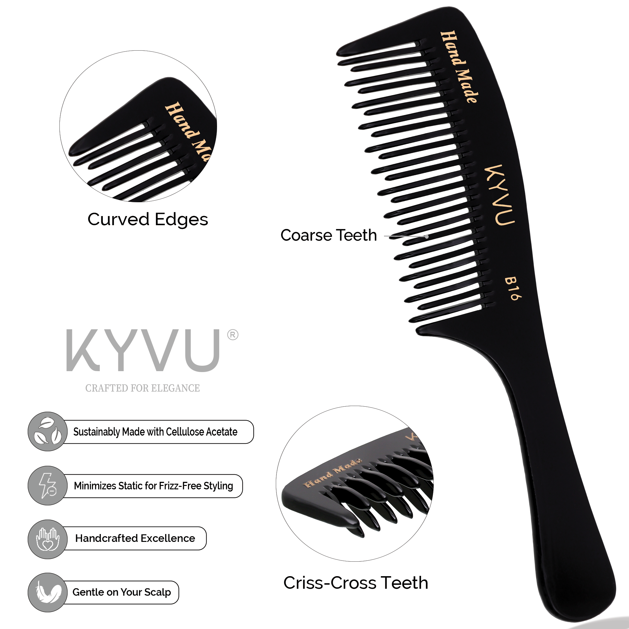 Handmade 19.0 cm Intertwined Styling Comb (B16)
