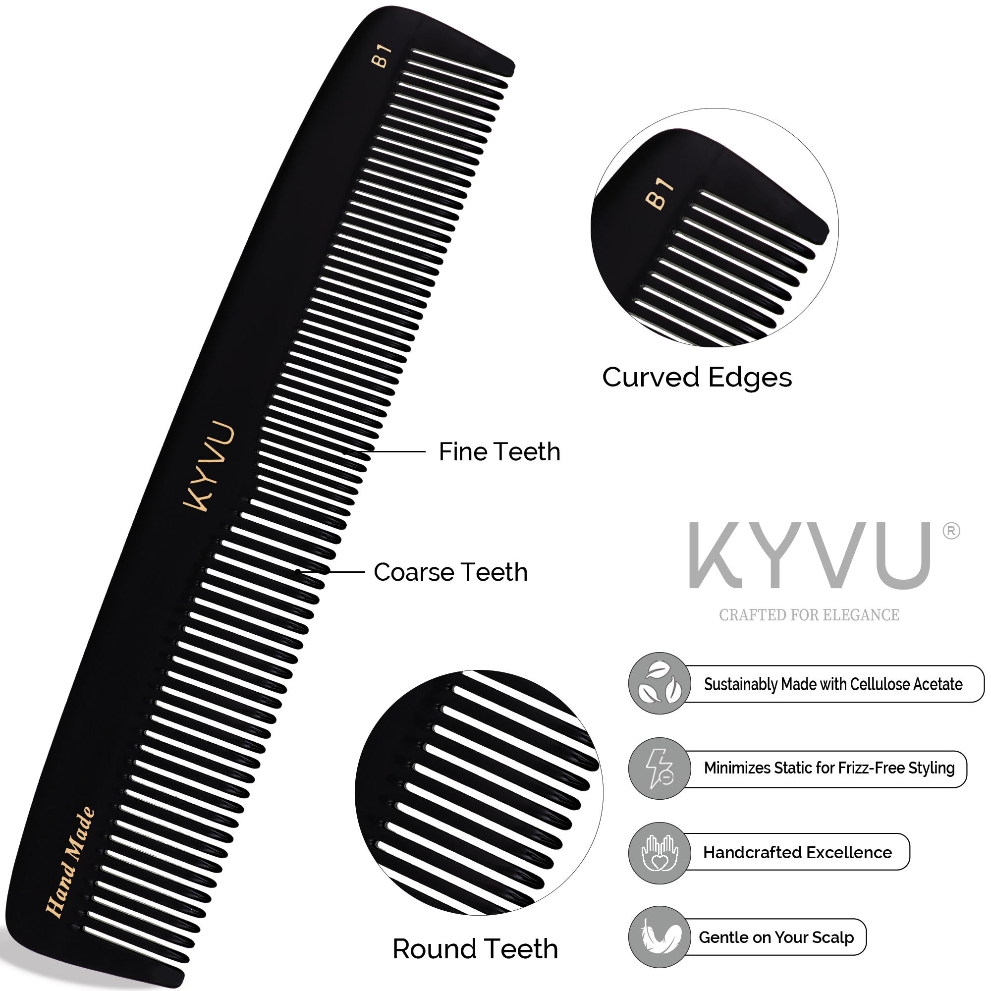 Handmade 20.3 cm Styling & Grooming Comb (B1)