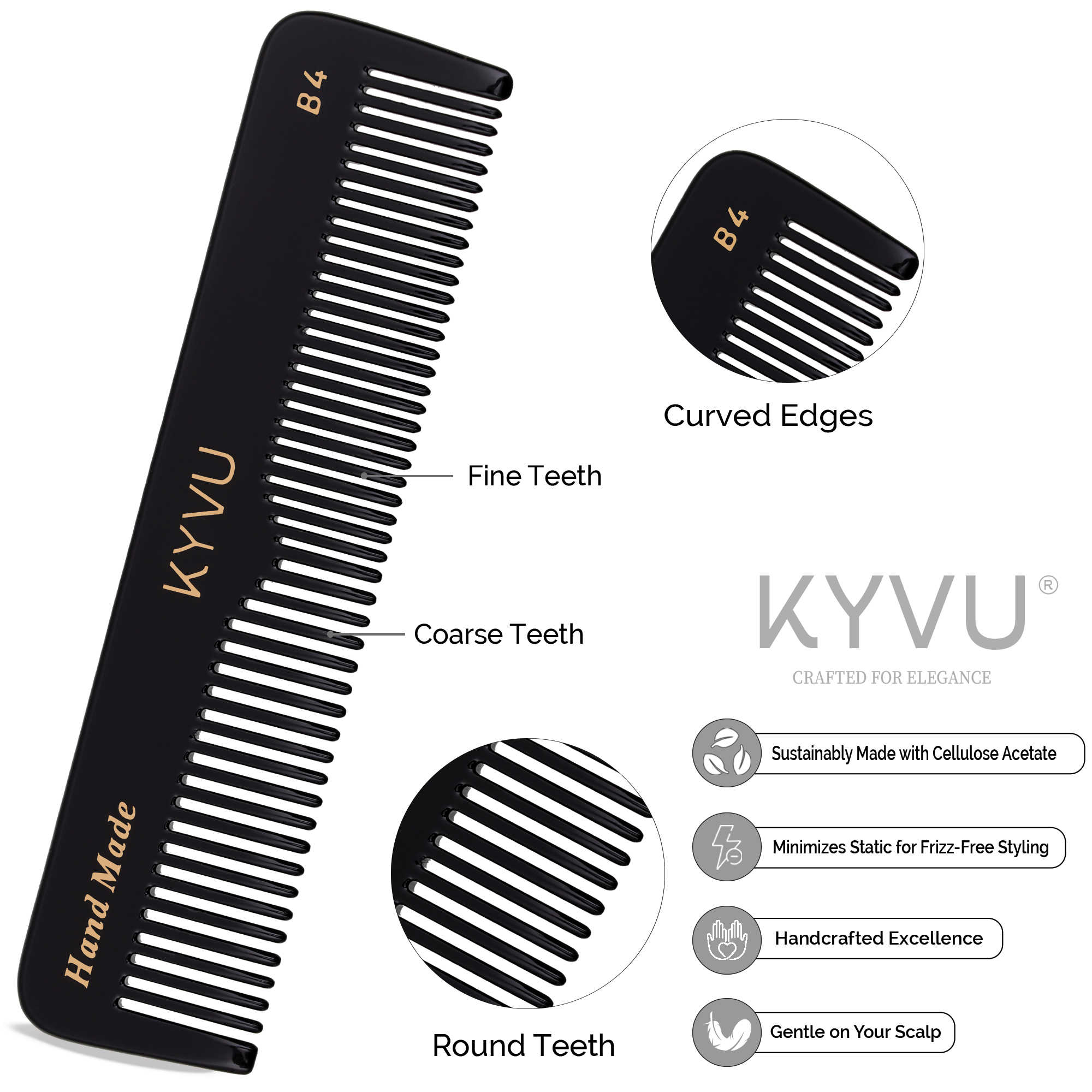 Handmade 12.9 cm Compact Travel Comb (B4)