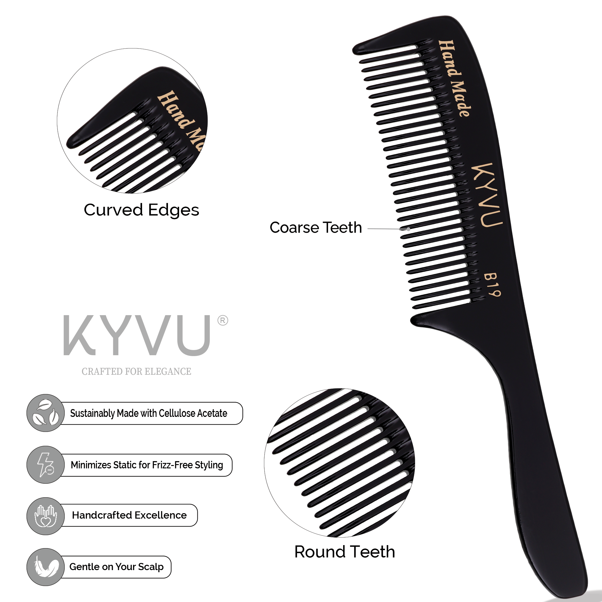 Handmade 17.4 cm Coarse Hair Styling Comb (B19)