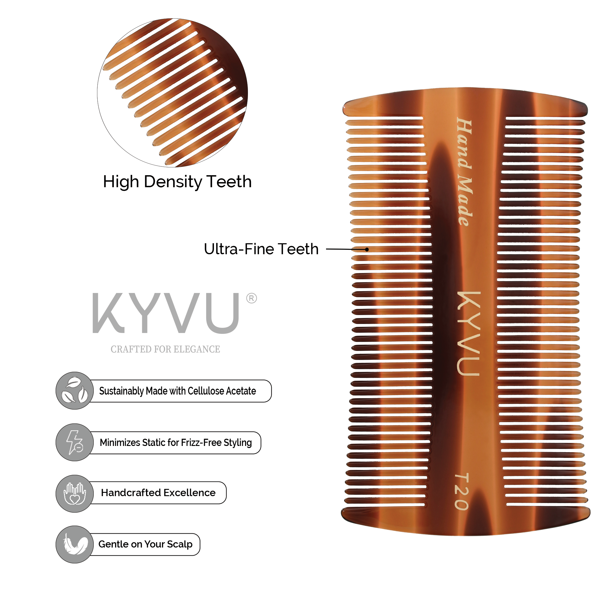 Handmade 9.4 cm Micro-Tooth Scalp Comb (T20)