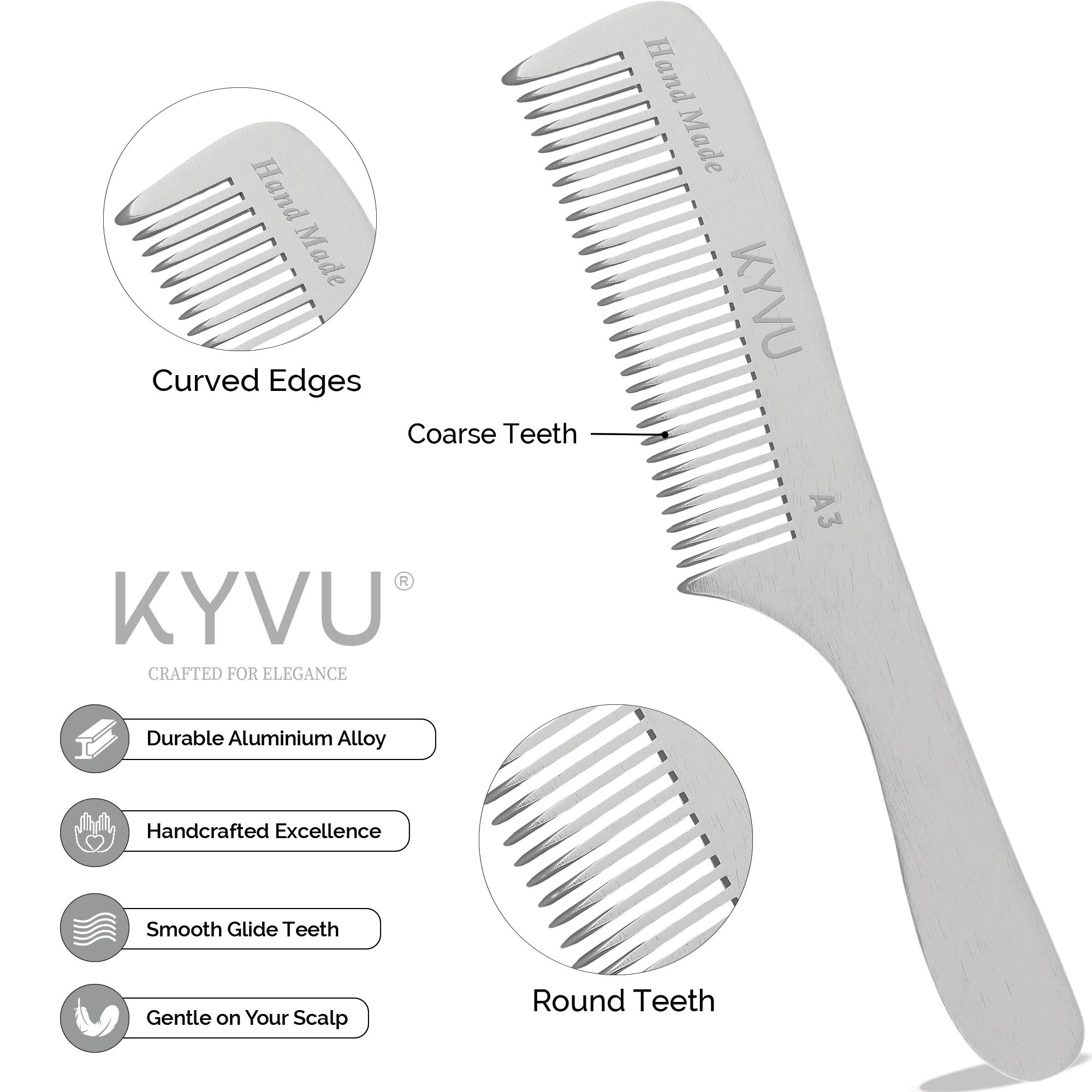 Large Aluminium Coarse-Tooth Comb – Styling Comb with Handle (A3)