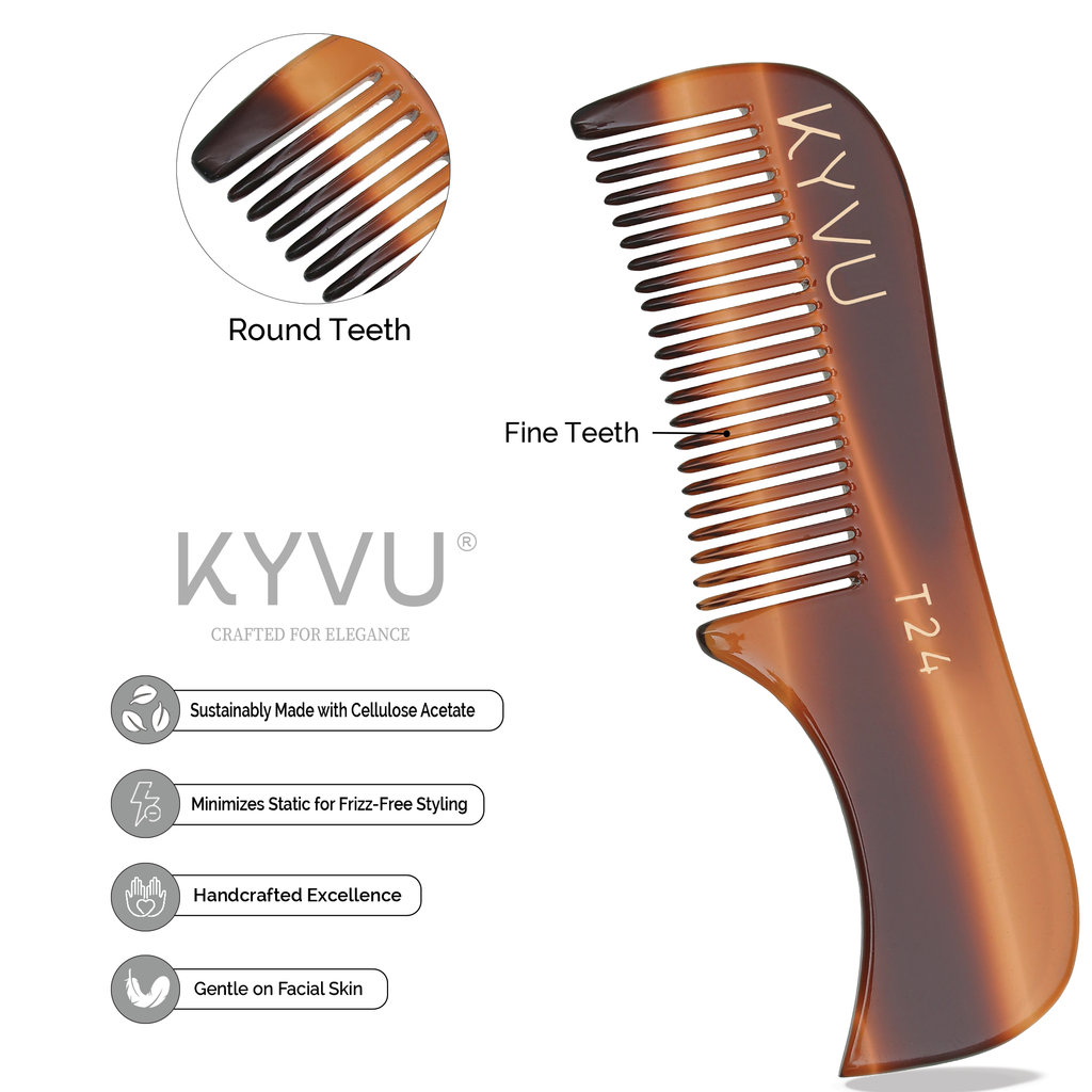 Handmade 7.5 cm Cellulose Acetate (Tortoiseshell) Moustache & Beard Comb for Men (T24)