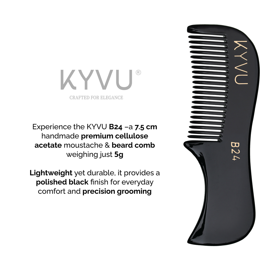 Handmade 7.5 cm Premium Cellulose Acetate (Black) Moustache & Beard Comb for Men (B24)
