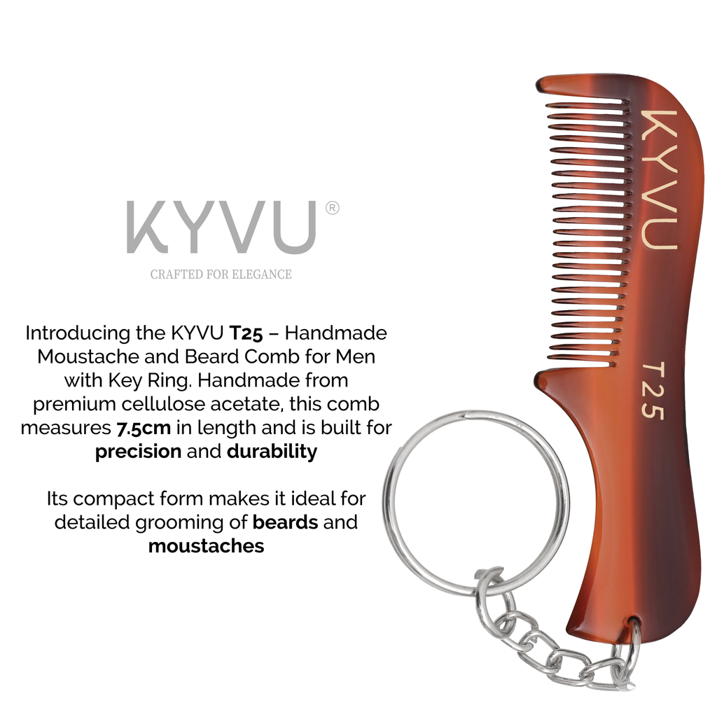 Handmade 7.5 cm Moustache & Beard Comb with Key Ring (T25)
