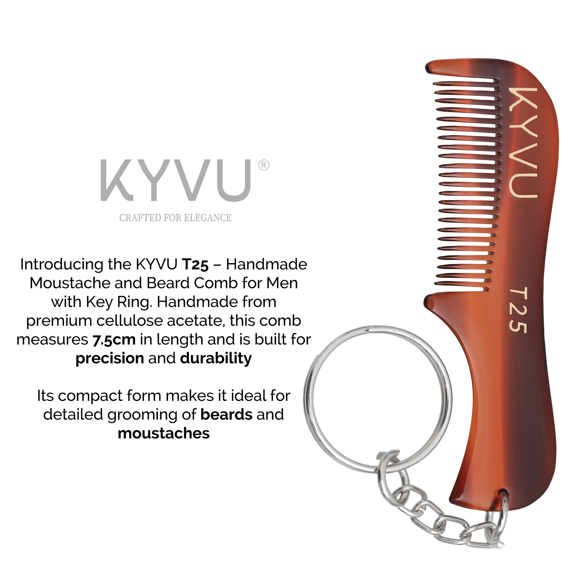 Handmade 7.5 cm Moustache & Beard Comb with Key Ring (T25)