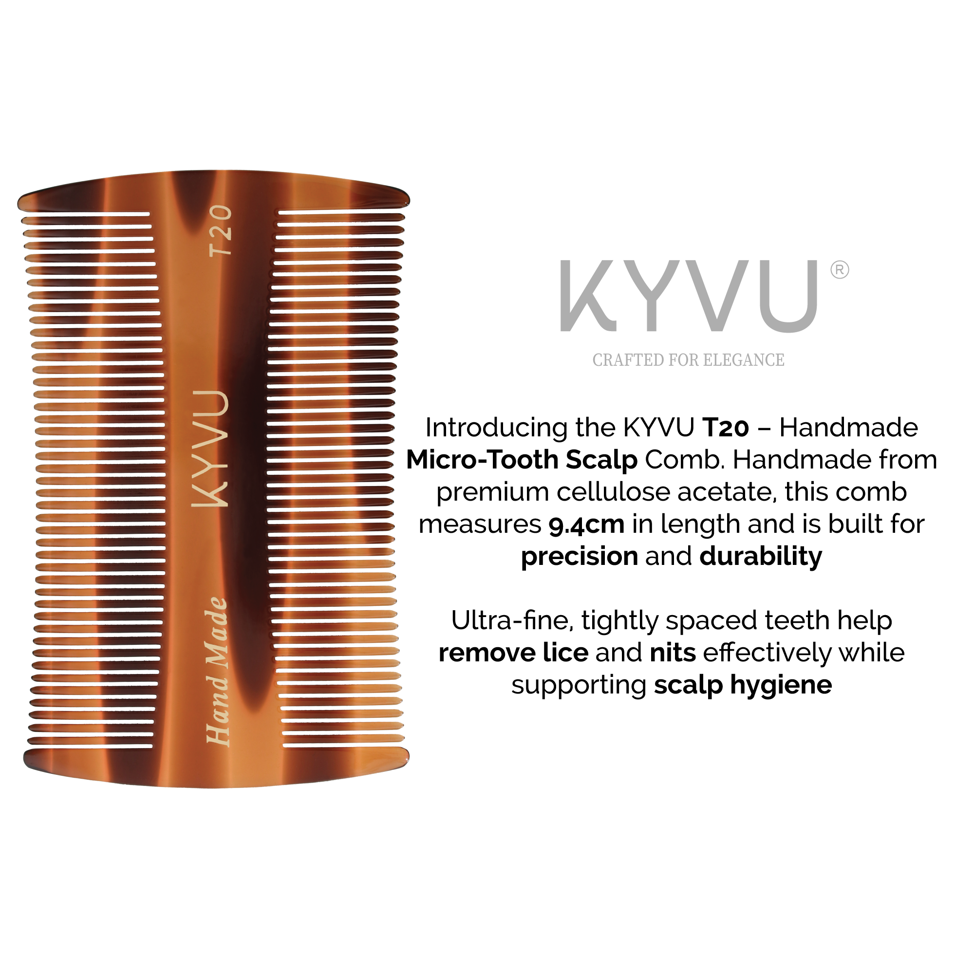 Handmade 9.4 cm Micro-Tooth Scalp Comb (T20)