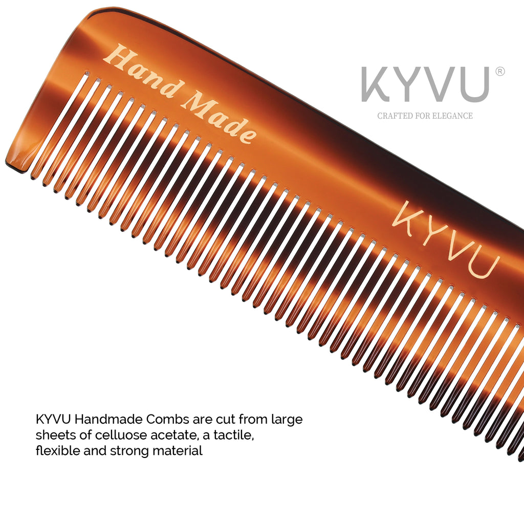 KYVU T26 tortoiseshell comb closeup teeth detail, handcrafted premium cellulose acetate pocket comb