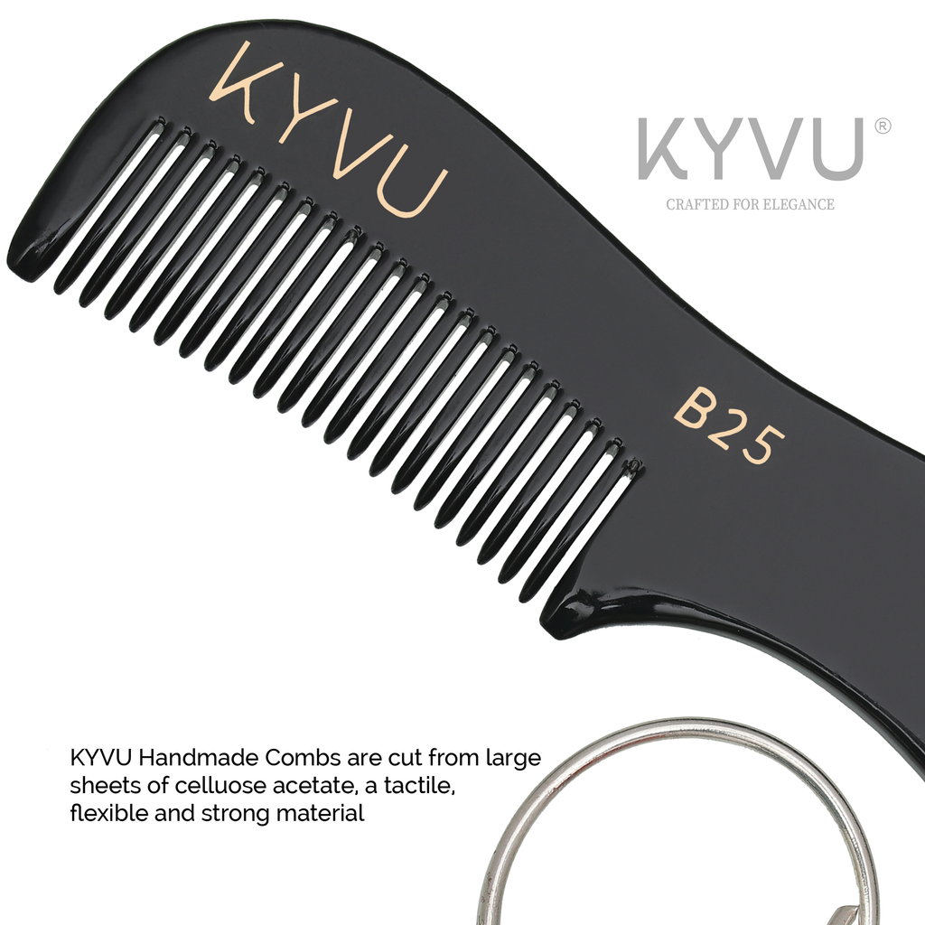 Handmade 7.5 cm Premium Cellulose Acetate (Black) Moustache & Beard Comb with Key Ring (B25)