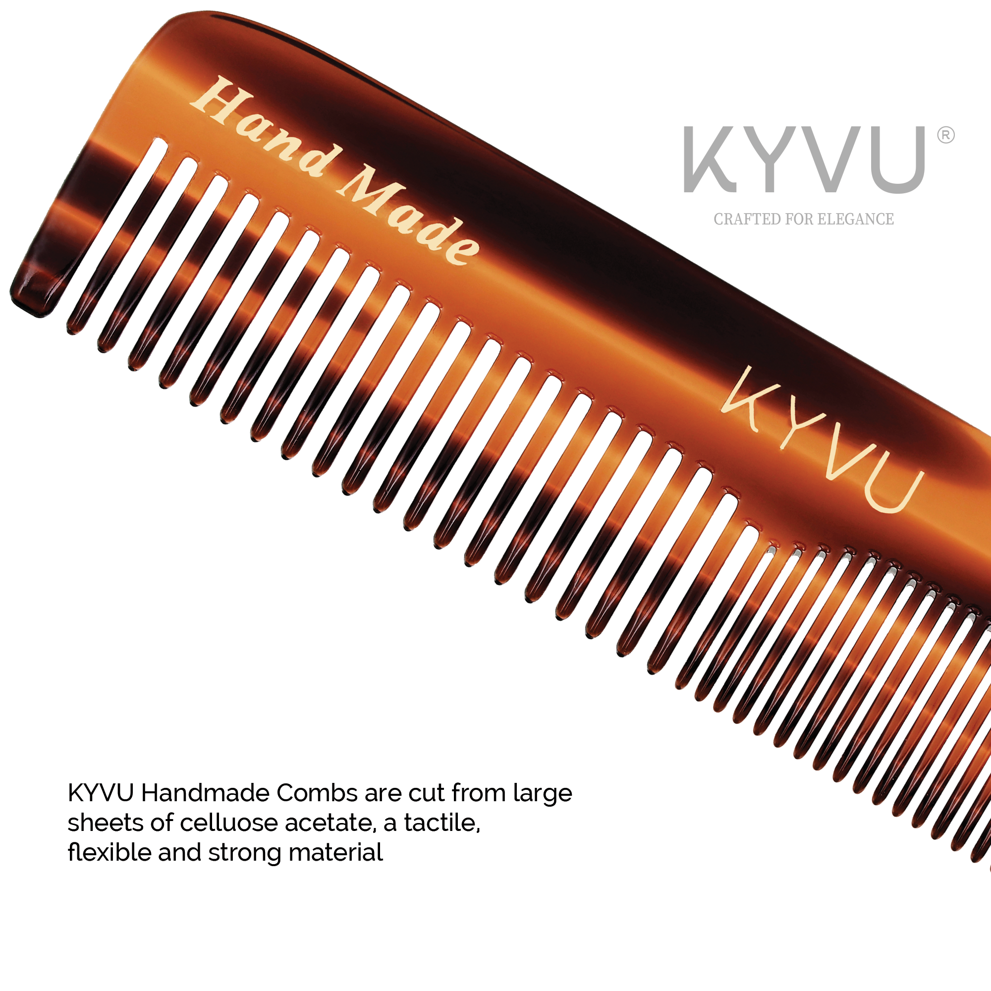 KYVU T27 pocket comb specs 10.9cm length 2.7cm width 3.75mm thick 9g weight, cellulose acetate dual teeth tortoiseshell finish wet dry versatile styling