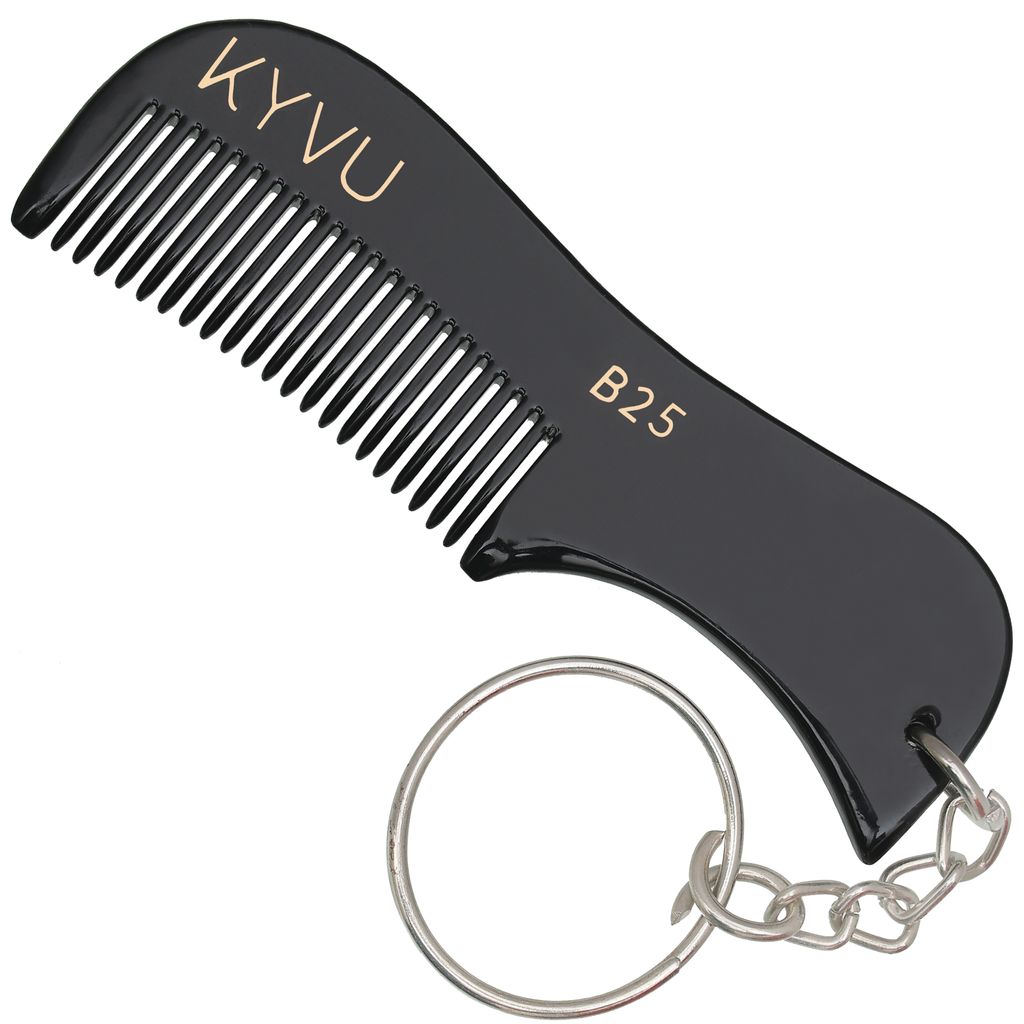 Handmade 7.5 cm Premium Cellulose Acetate (Black) Moustache & Beard Comb with Key Ring (B25)