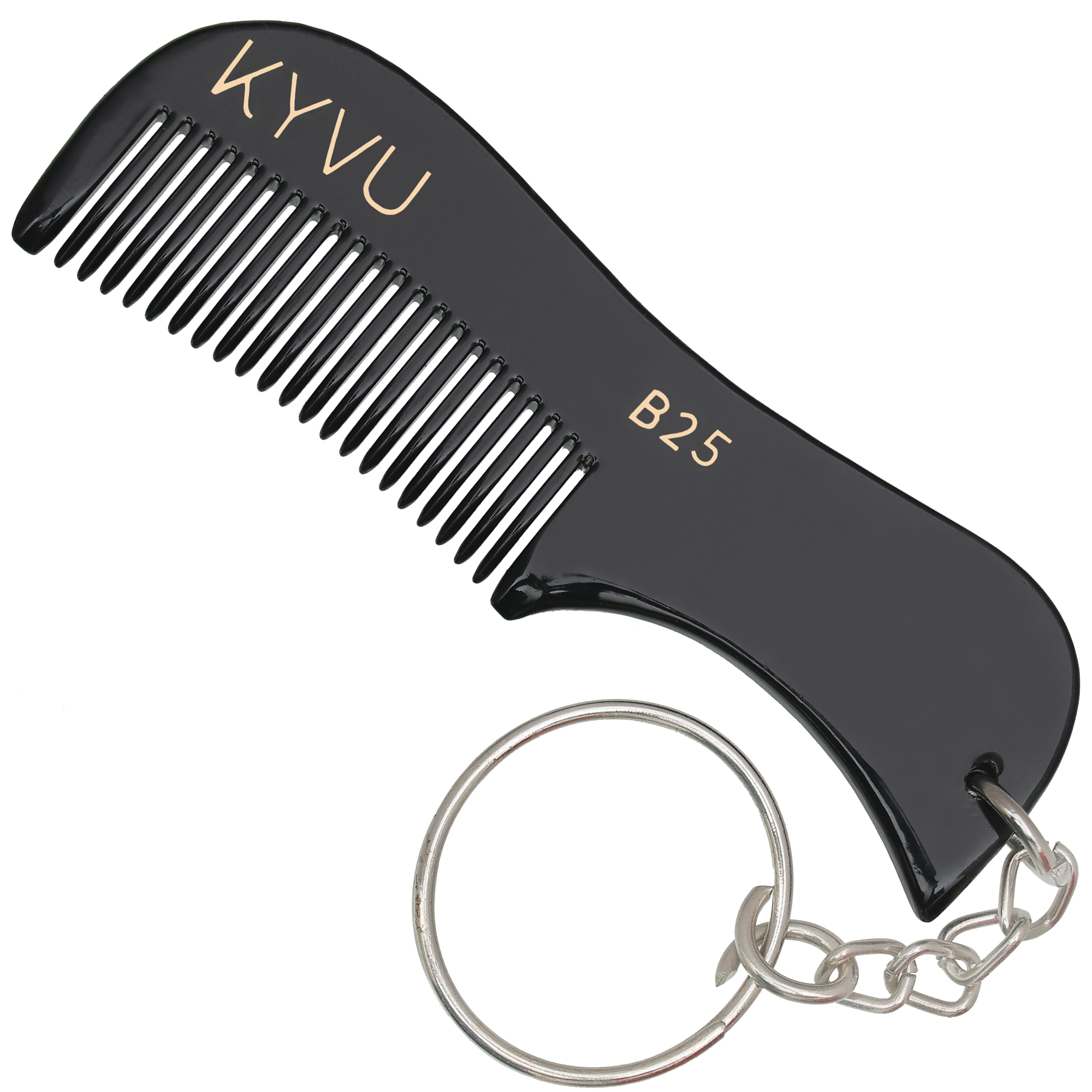 Handmade 7.5 cm Premium Cellulose Acetate (Black) Moustache & Beard Comb with Key Ring (B25)