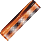 KYVU T26 handmade tortoiseshell pocket comb with fine teeth and model logo on white background