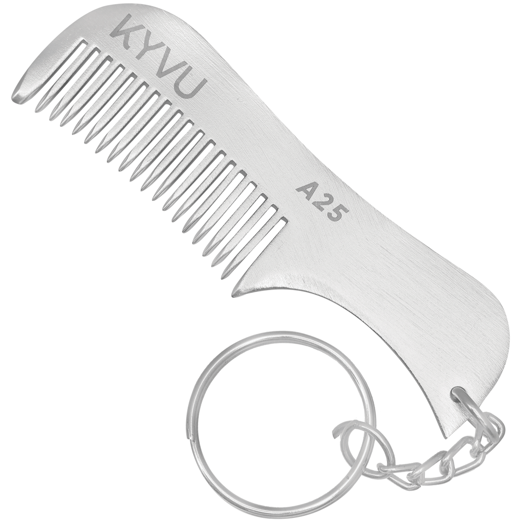 Handmade 7.5 cm Aluminium (6163 Grade) Moustache & Beard Comb with Key Ring (A25)