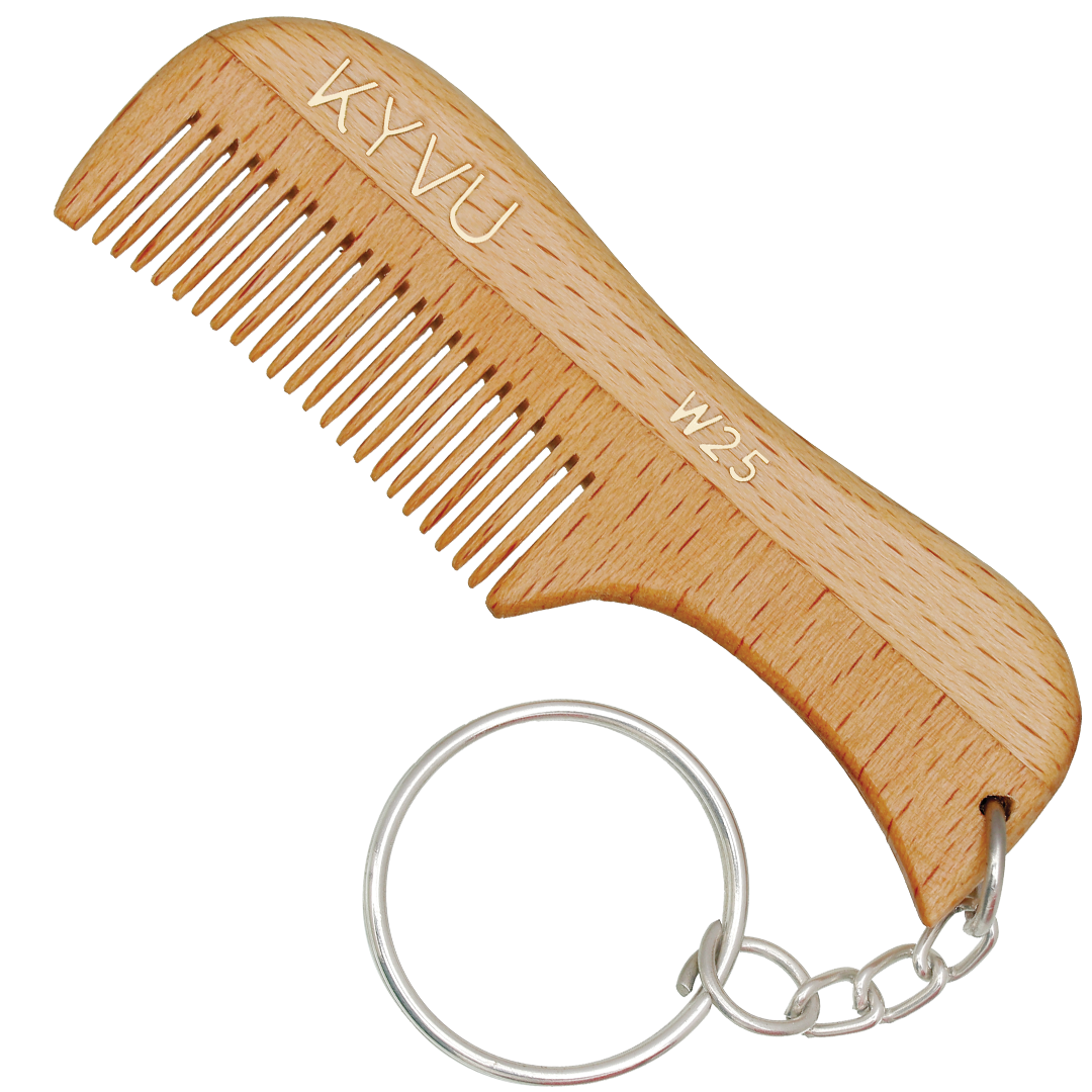 Handmade 7.5 cm Beechwood Moustache & Beard Comb with Key Ring (W25)