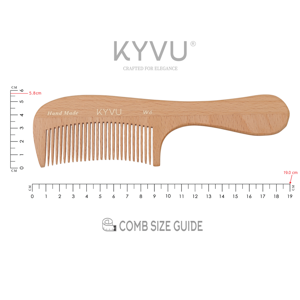 Extra-Large Wooden Fine-Tooth Comb – Styling Comb with Handle (W6)