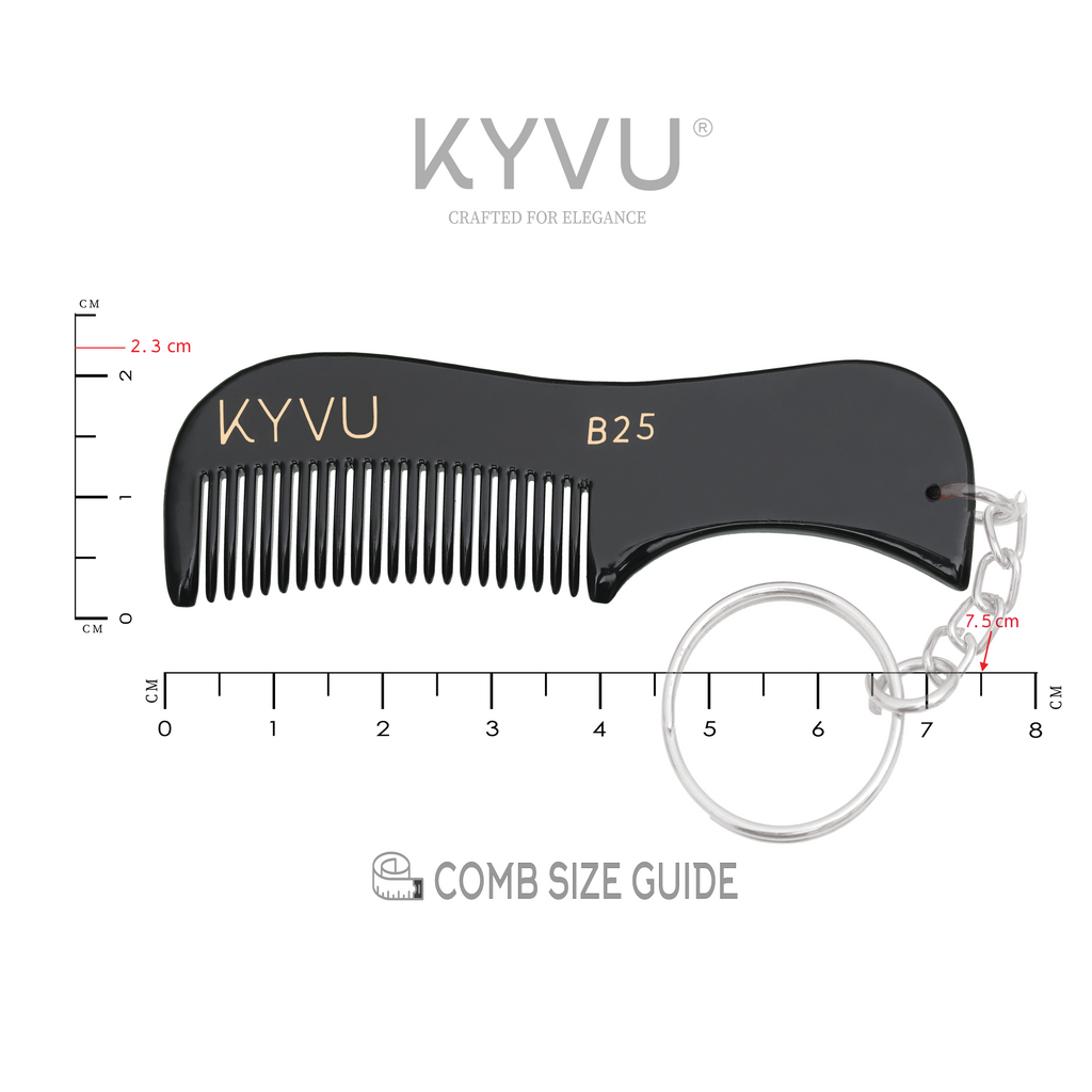 Handmade 7.5 cm Premium Cellulose Acetate (Black) Moustache & Beard Comb with Key Ring (B25)