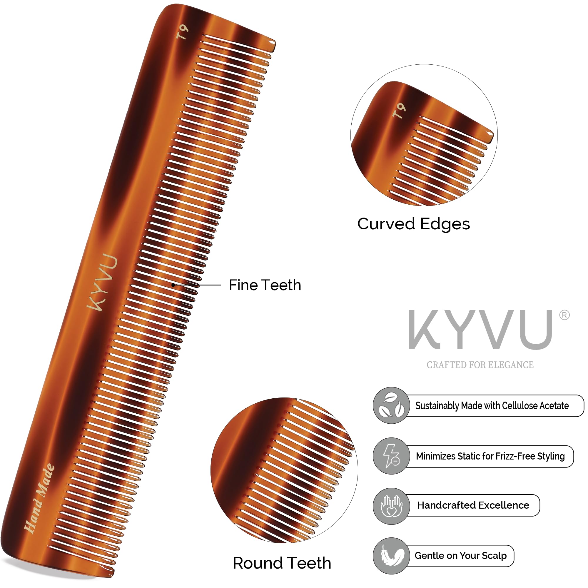 Handmade 18.7 cm Precision Fine-Tooth Comb (T9)
